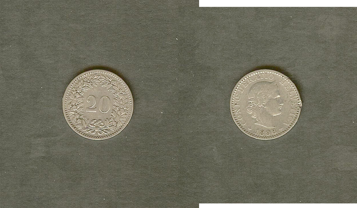 SUISSE 20 Centimes (Rappen) Helvetia 1898 Berne TB+